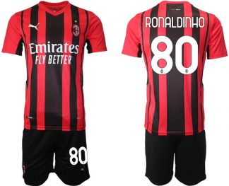 AC Mailand Ronaldinho #80 Herren Heimtrikot Trikotsatz Kurzarm (+ Kurze Hosen)