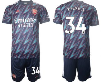 FC Arsenal Ausweichtrikot 3rd 2022 Herren XHAKA 34# blau/rot + Kurze Hosen