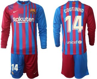 FC Barcelona Philippe Coutinho 14# Home 2021/22 Langarm Fußballtrikots Offizielles Set