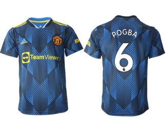 Manchester United Ausweichtrikot 2022 blau mit Aufdruck Pogba 6