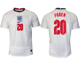 Fußballtrikot Kurzarm England Heimtrikot EM 2022 weiß/blau mit Aufdruck FODEN 20