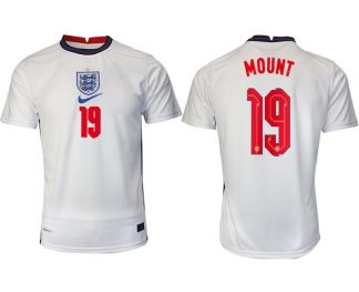 Fußballtrikot Kurzarm England Heimtrikot EM 2022 weiß/blau mit Aufdruck MOUNT 19