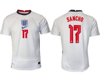 Fußballtrikot Kurzarm England Heimtrikot EM 2022 weiß/blau mit Aufdruck SANCHO 17