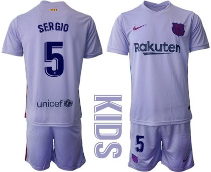 Kinder Fußballtrikot FC Barcelona 2021/22 Auswärts Trikot mit Aufdruck SERGIO 5