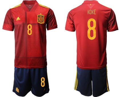 Spanien Heimtrikot Home EM 2022 Rot Kurzarm + Kurze Hosen KOKE 8