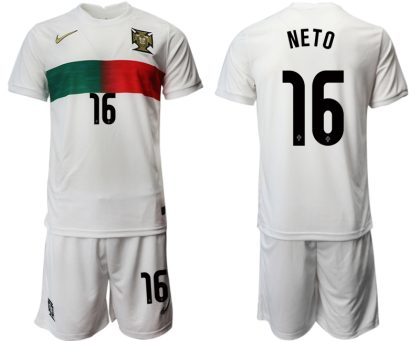 2022 Portugal Heimtrikot Away Weiß Trikotsatz Kurzarm + Kurze Hosen NETO 16