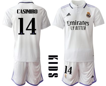 Günstige Fussballtrikot Kinder Heimtrikot Real Madrid Home Trikot weiß lila 2022/23 CASIMIRO #14