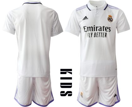 Kinder Heimtrikot Real Madrid Home Trikot weiß lila 2022/23 Günstige