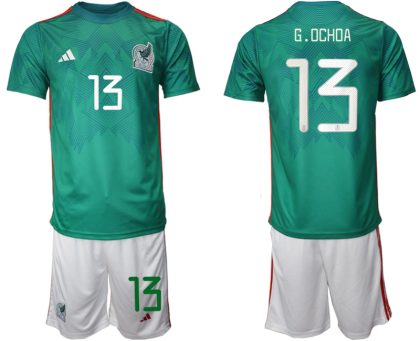 Mexiko Trikots 2022 Heimtrikot Trikotsatz Grün Kurzarm + Weiß Kurze Hosen G.OCHOA #13