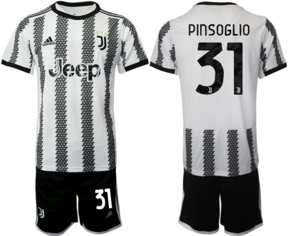 Fussballtrikots Günstig Juventus 2022-23 Heimtrikot Schwarz Weiß Kurzarm + Kurze Hosen PINSOGLIO 31