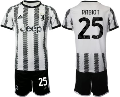 Fussballtrikots Günstig Juventus 2022-23 Heimtrikot Schwarz Weiß Kurzarm + Kurze Hosen RABIOT 25