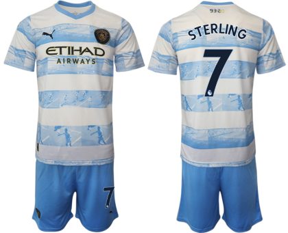 Manchester City Aufwärmtrikot 2022/2023 weiß blau Trikotsatz mit Aufdruck STERLING 7