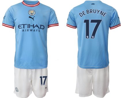 Manchester City Heimtrikot 2022/2023 blau weiß Trikotsatz mit Aufdruck DE BRUYNE 17