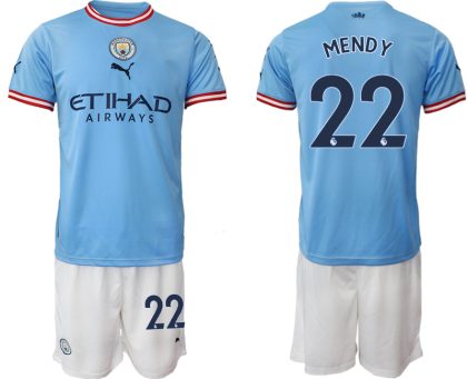 Manchester City Heimtrikot 2022/2023 blau weiß Trikotsatz mit Aufdruck MENDY 22