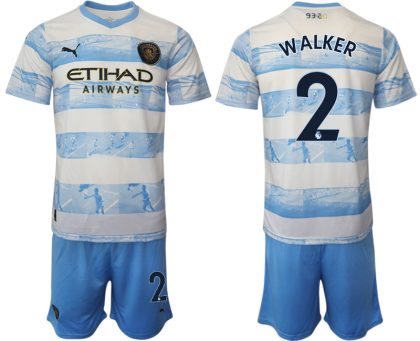 WALKER 2 Manchester City Aufwärmtrikot 2022/2023 weiß blau Kurzarm + Kurze Hosen