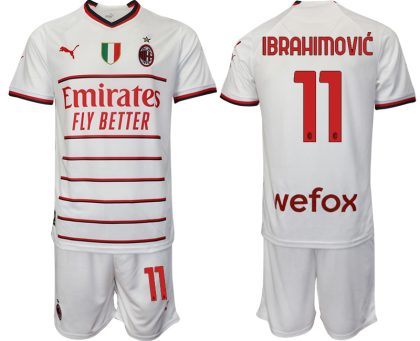 Fußballtrikot Herren Sale AC Milan Auswärtstrikot 2022/23 Weiß Trikotsatz IBRAHIMOVIĆ 11