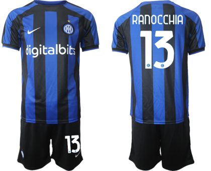 Herren Fussballtrikots Inter Mailand 2022-2023 Heimtrikot Blau Kurzarm + Kurze Hosen RANOCCHIA 13