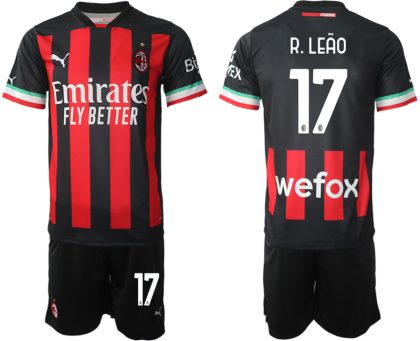 Neues AC Milan Heimtrikot 2022/23 Schwarz Rot Trikotsatz für Herren R.Leão 17