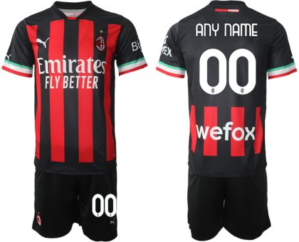 Neues Fußballtrikot für Herren AC Milan Heimtrikot 2022/23 Schwarz Rot Kurzarm + Kurze Hosen