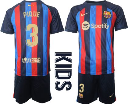 PIQUE 3 FC Barcelona Kinderheim Trikot 2022/23 Trikotsatz Navy Blau FußballTrikots