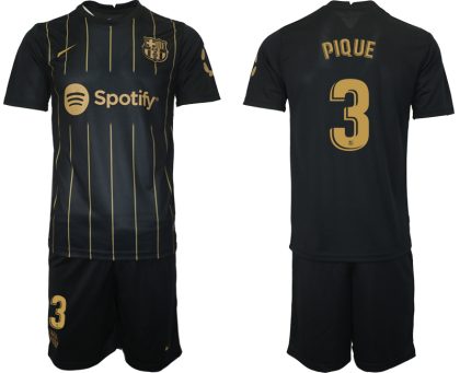 Fußballtrikot für Herren FC Barcelona Trikots der Saison 2022/23 Schwarz Gold Trikotsatz PIQUE 3