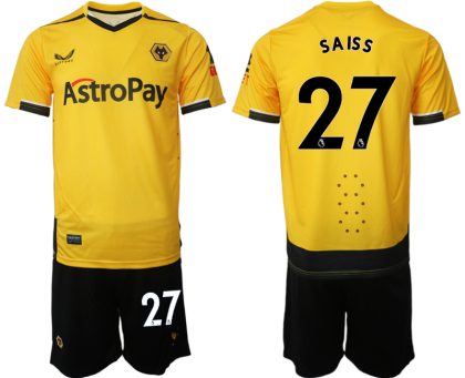 Herren Castore Wolverhampton Wanderers F.C. 2022-23 Heimtrikot Gelb Kurzarm + Kurze Hosen SAISS 27