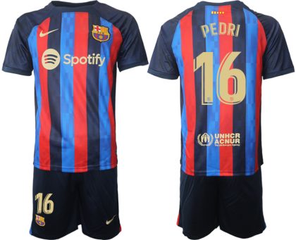 Herren FC Barcelona 22/23 Heimtrikot dunkelblau Kurzarm + Kurze Hosen PEDRI 16