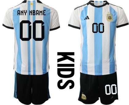 Kinder Heimtrikot Argentinien WM 2022 weiss blau Fußball Trikot selbst gestalten