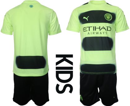 Kinder Manchester City Ausweichtrikot 2022-23 hellgrün/schwarz Trikotsatz