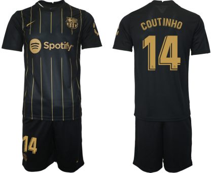 Neuen FC Barcelona Trikots 2022/23 Schwarz Gold Trikotsatz mit Aufdruck COUTINHO 14