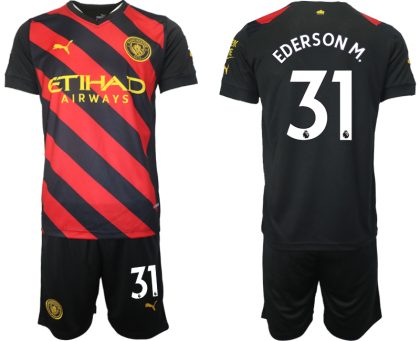 Herren Manchester City Trikot Away 2022/2023 schwarz rot mit Aufdruck EDERSON M. 31