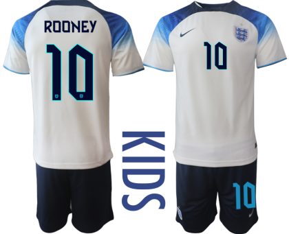 Kinderheim Trikot England 2022 World Cup weiß blau Fußballtrikot Kaufen ROONEY 10