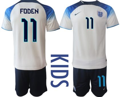 Kinderheim Trikot England 2022 World Cup weiß blau Neuen Fußballtrikots Set FODEN 11