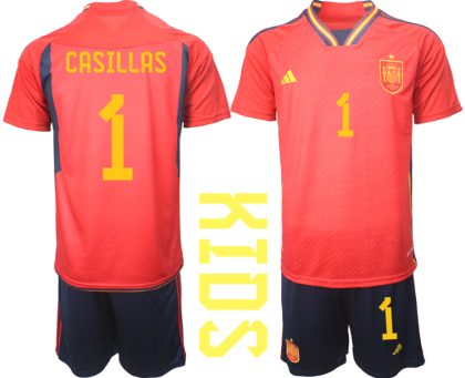 Kinderheim Trikot Spanien WM 2022 Teampower Rot mit Aufdruck CASILLAS 1