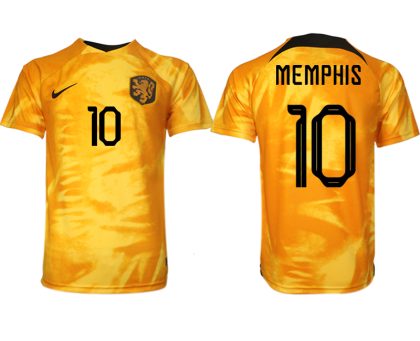 Herren Niederlande Heimtrikot WM 2022 Orange Fußballtrikot mit Aufdruck MEMPHIS 10