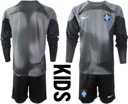 Kaufe Neue Kindertrikot Brasilien 2022/23 Torwarttrikot Schwarz Langarm + Kurze Hosen