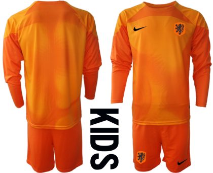 Kinder Niederlande Torwarttrikot 2022-23 Trikotsatz orange Langarm Personalisierbar