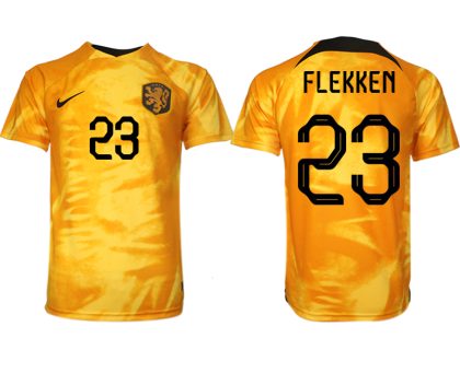 Niederlande Heimtrikot WM 2022 Orange Kurzarm bestellen mit Aufdruck FLEKKEN 23