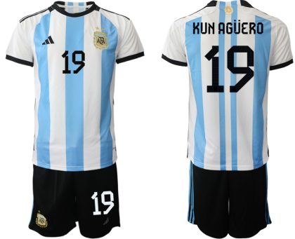 Herren Argentinien Fußball-WM 2022 World Cup Heimtrikots mit Aufdruck KUN AGÜERO 19