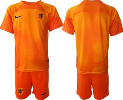 Herren Niederlande Torwarttrikot 2022-23 orange Kurzarm + Kurze Hosen