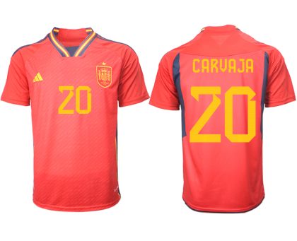 Herren Spanien FIFA WM Katar 2022 Heimtrikot Teampower Rot Kurzarm Trikotsatz CARVAJA 20