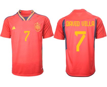 Herren Spanien FIFA WM Katar 2022 Heimtrikot Teampower Rot Kurzarm Trikotsatz DAVID VILLA 7