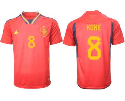 Herren Spanien FIFA WM Katar 2022 Heimtrikot Teampower Rot Kurzarm Trikotsatz KOKE 8