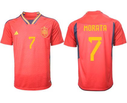 Herren Spanien FIFA WM Katar 2022 Heimtrikot Teampower Rot Kurzarm Trikotsatz MORATA 7