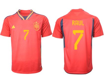 Herren Spanien FIFA WM Katar 2022 Heimtrikot Teampower Rot Kurzarm Trikotsatz RAUL 7