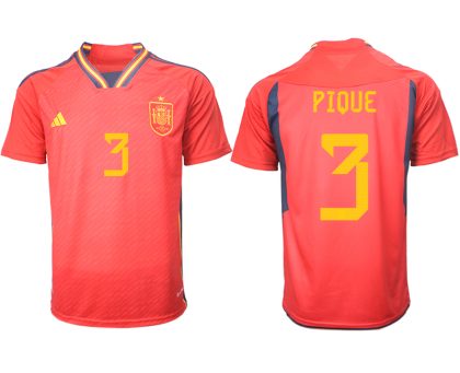 Herren Spanien FIFA WM Katar Heimtrikot Teampower Rot Kurzarm Trikotsatz PIQUE 3