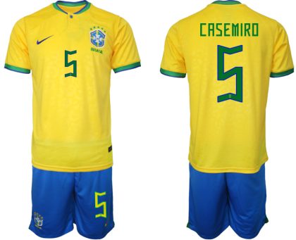 Günstig Heimtrikot Brasilien WM 2022 Trikot gelb Trikotsatz für Herren CASEMIRO 5