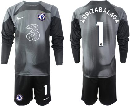 ARRIZABALAGA 1 Chelsea FC 2023 Torwarttrikot schwarz für Herren Langarm + Kurze Hosen