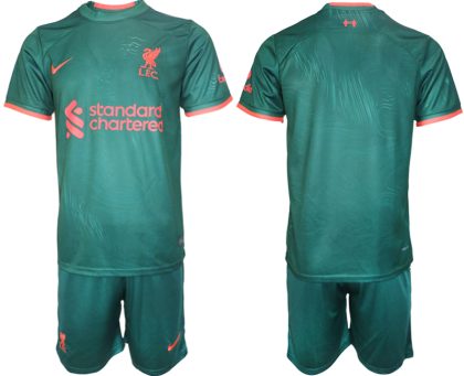 Herren Liverpool 22-23 Drittes Trikot Grüne Fußballtrikots Kurzarm + Kurze Hosen