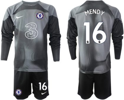 MENDY 16 Chelsea FC 2023 Torwarttrikot schwarz für Herren Langarm + Kurze Hosen